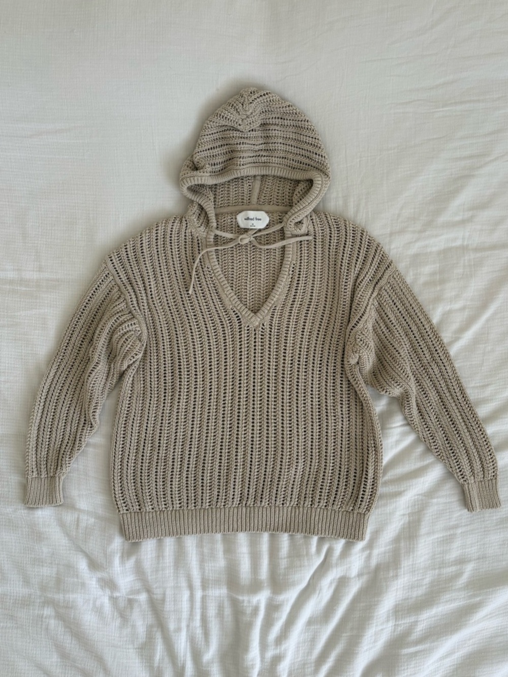 Wilfred Natural Beige Open-Knit Hooded Pullover